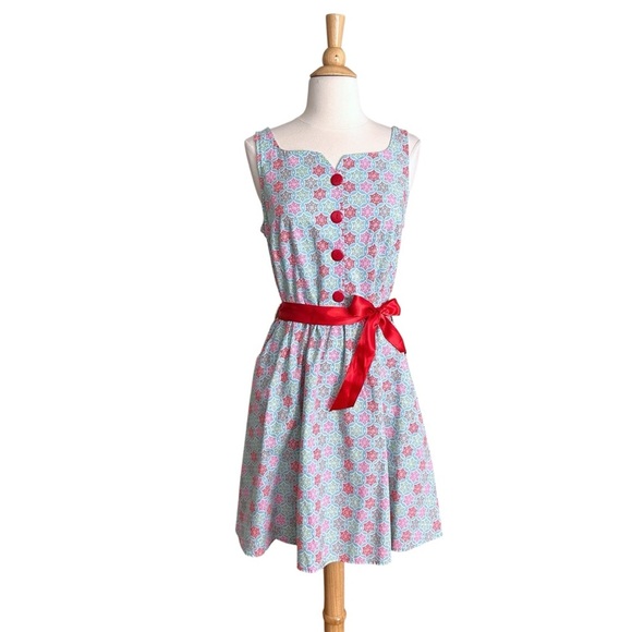 RETROLICIOUS Sweetheart Neck Cotton Snowflake  Dress Pin Up 1950s Inspired Large - Picture 1 of 14